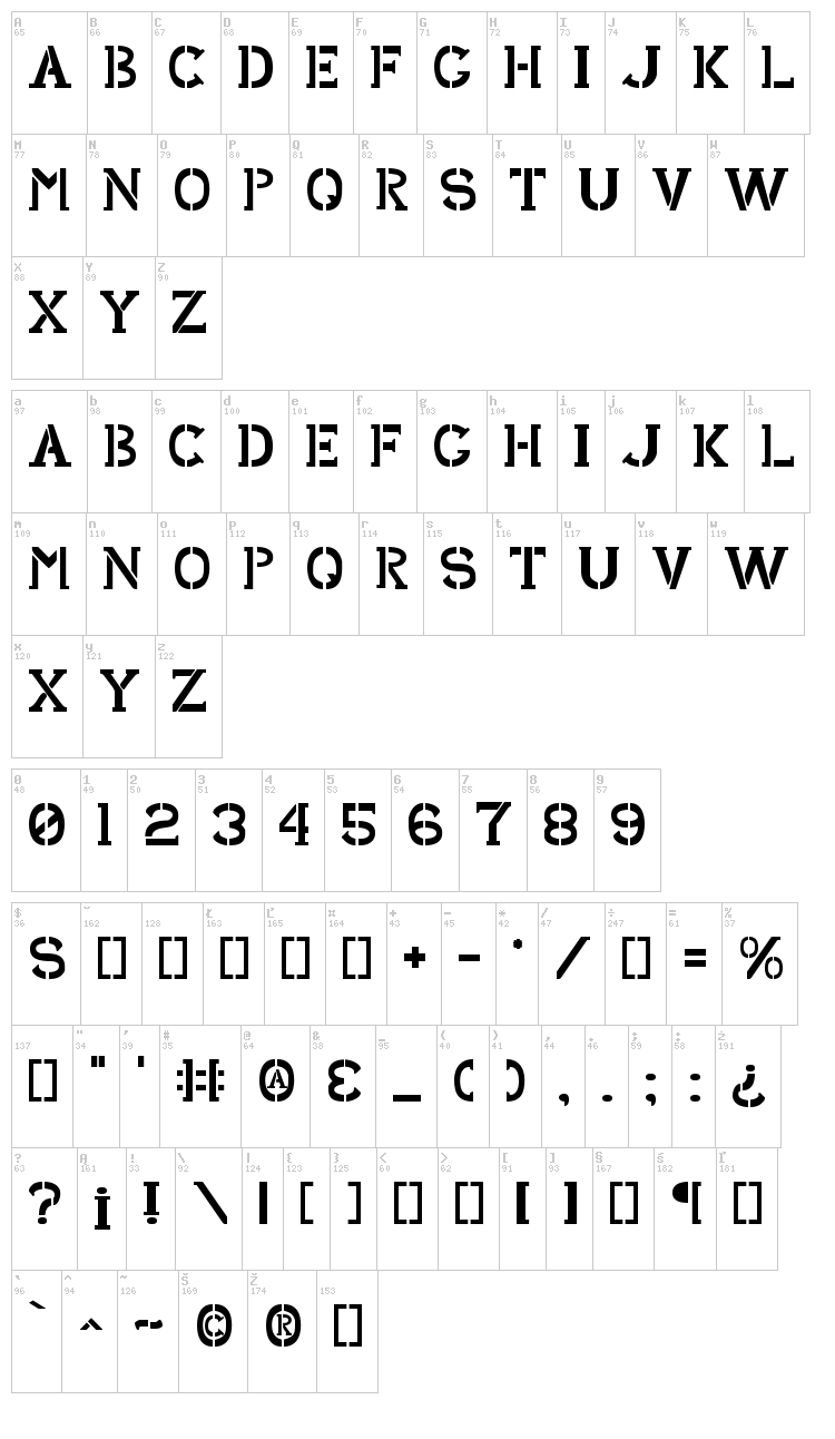 Shark Army font map